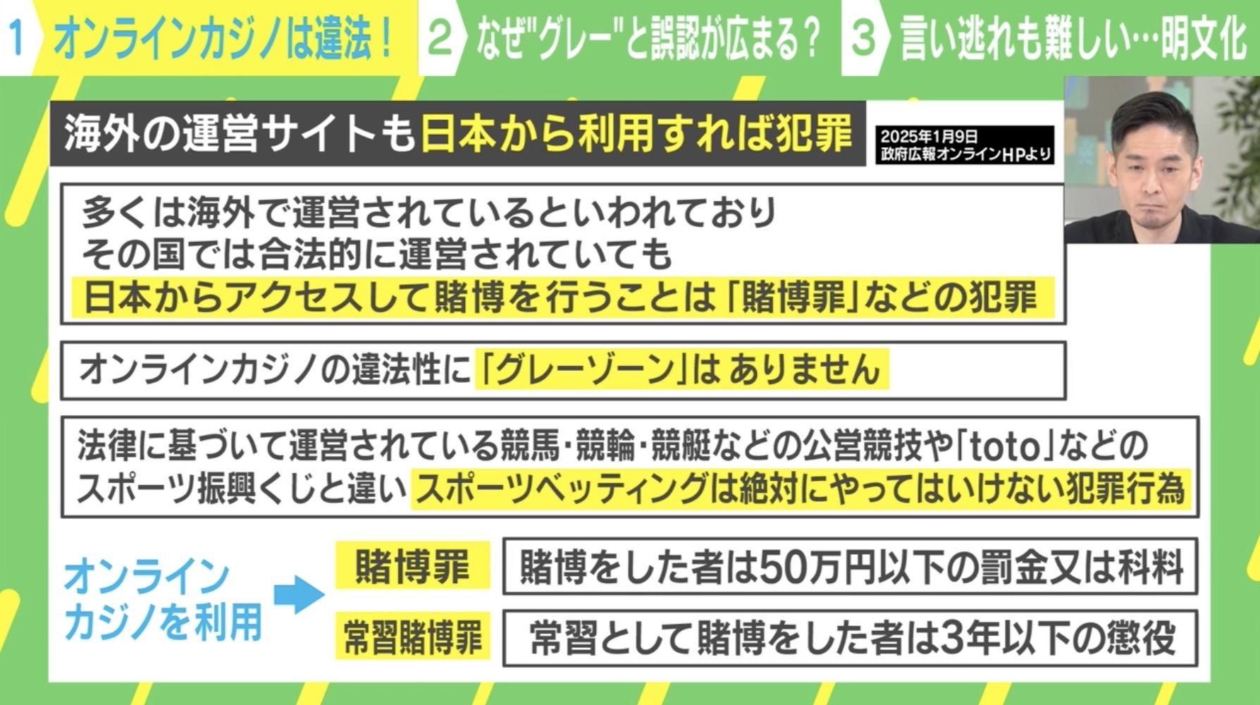 写真・画像】オンラインカジノ問題に弁護士「違法とは知らなかったは通用しない」 罪の重さは？ なぜ“グレー”と誤認した？ 1枚目 | 国内 |  ABEMA TIMES | アベマタイムズ